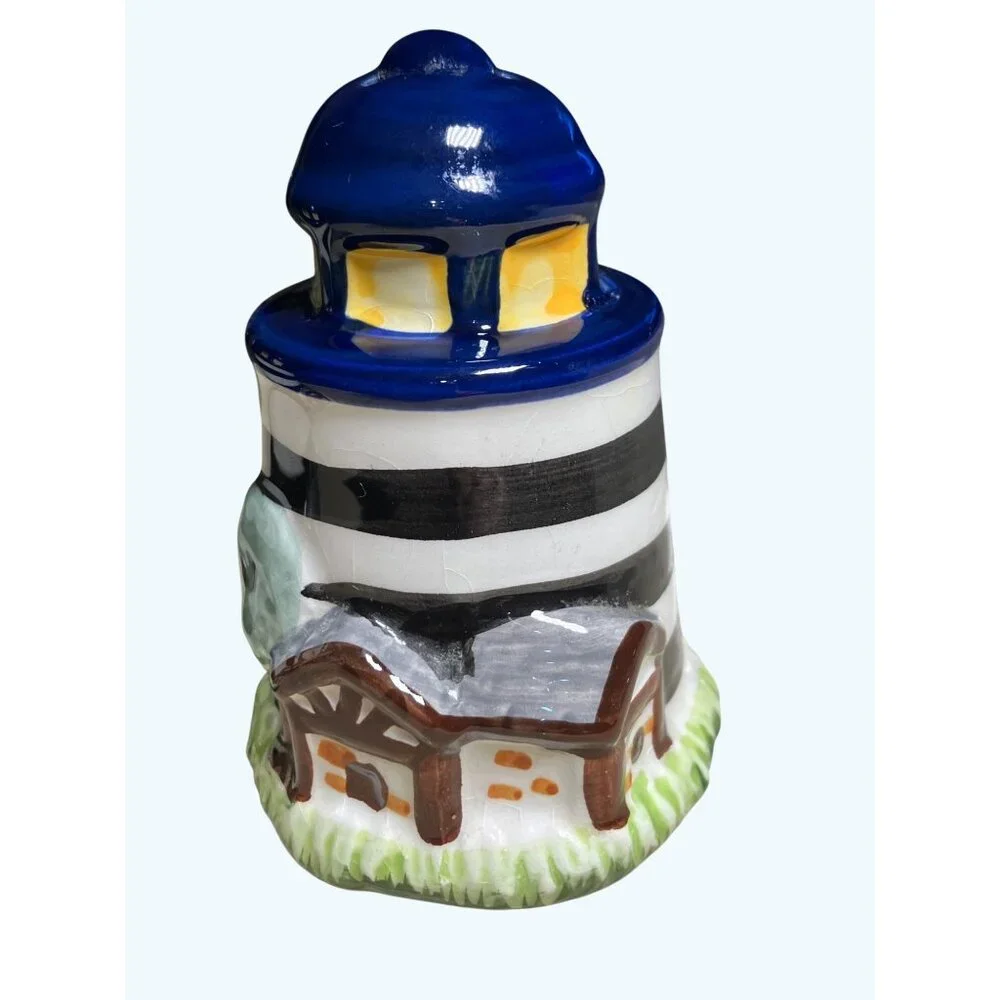 Hand-Painted Ceramic Lighthouse Salt & Pepper Shakers Coastal Kitchen Decor